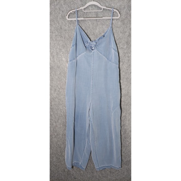 Old Navy Women Jumpsuit XL Chambray Lyocell Tie Front Cropped Wide Leg Smocked - Picture 1 of 9